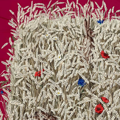 Hermes Carre 90 Lapins DANS UN Champ DE Wheat Field And Rabbit Red X Multicolor