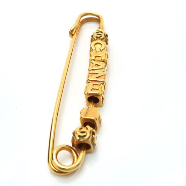 Chanel Brooch Safety Pin 01P Logo Cube GP Gold Color With Box Chanel