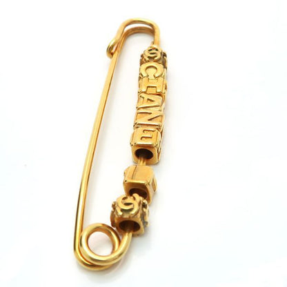 Chanel Brooch Safety Pin 01P Logo Cube GP Gold Color With Box Chanel