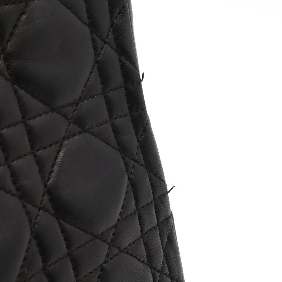 Christian DIOR Lady Dior Cannage Handbag Tote Bag Lambskin Leather Black Black