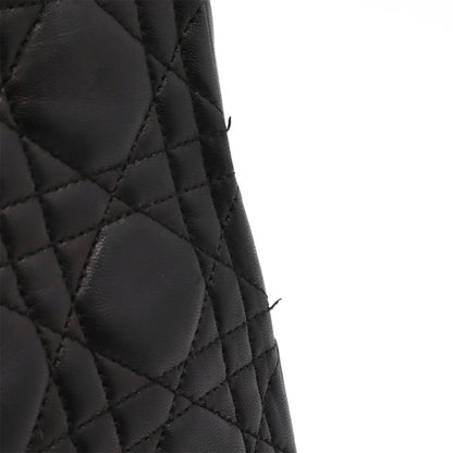 Christian DIOR Lady Dior Cannage Handbag Tote Bag Lambskin Leather Black Black