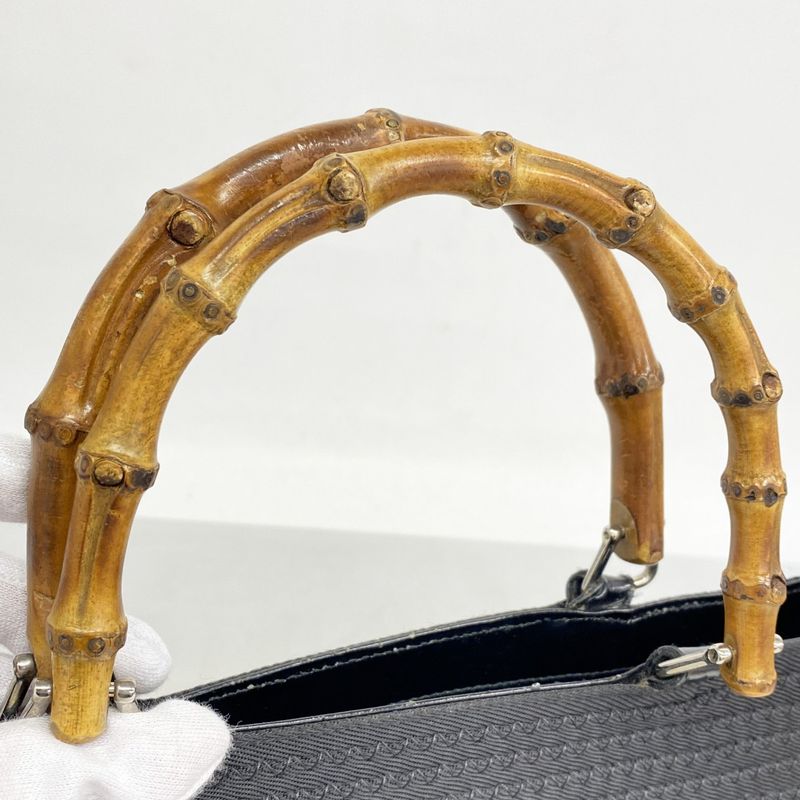 Gucci Handbag Bamboo 000 1998 0540 Nylon Black Silver Hardware Women