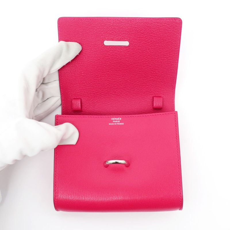 Hermes Chaine D'ancre Compact Wallet Chevre Pink Svhardware B Engraved