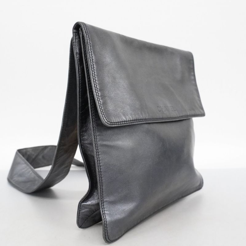 Chanel Shoulder Bag Lambskin Black Gold Hardware Women