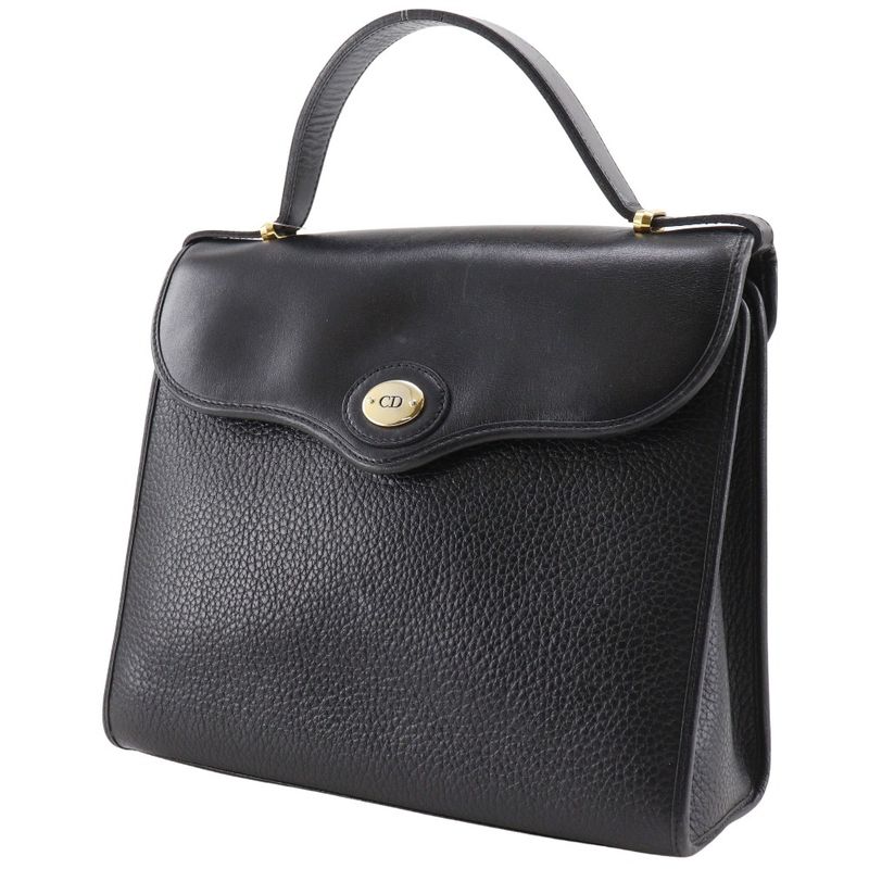 Dior Christian Dior CD Logo Vintage One Handle Calf Black Ladies Handbag