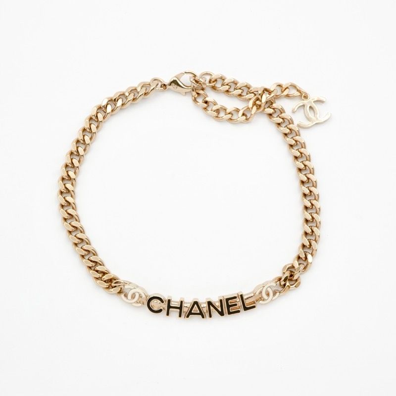 Chanel Necklace Pendant Choker Gold Black White Here Mark Logo