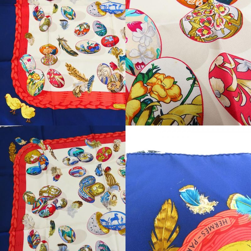Hermes Scarf Carré 90 Couvee D'hermes Egg Silk Navy White Red Fashionable Women