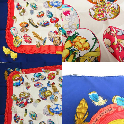 Hermes Scarf Carré 90 Couvee D'hermes Egg Silk Navy White Red Fashionable Women
