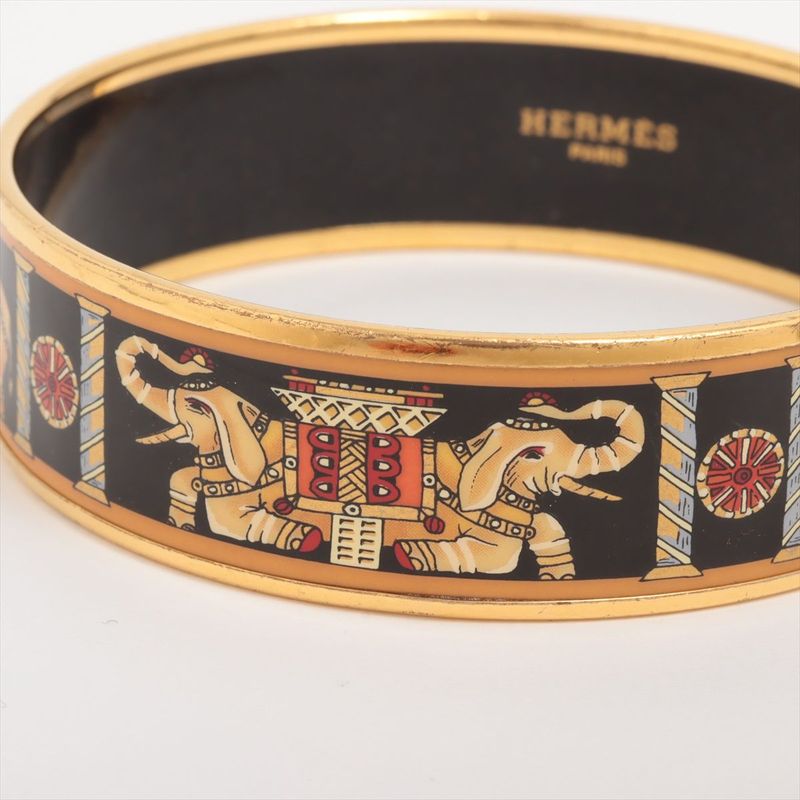 Hermes Emile GM Bangle With Elephant Pattern GP × Enamel Gold × Black Made In