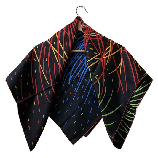 Hermes Scarf Carré 90 Black×red×multi Pluie D'etincelles