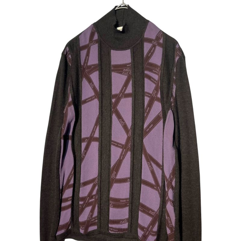 Hermes by Gaultier Ribbon Tape Silk Scarf Cashmere Knit Brown and Purple