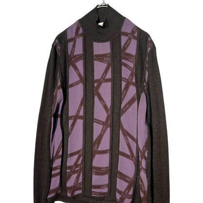 Hermes by Gaultier Ribbon Tape Silk Scarf Cashmere Knit Brown and Purple