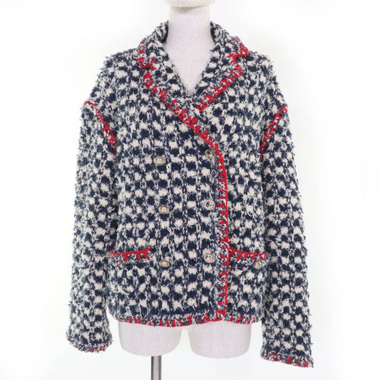 CHANEL P70340k10023 Linen Cotton Coco Button Tweed Jacket Navy 36 Made In Italy