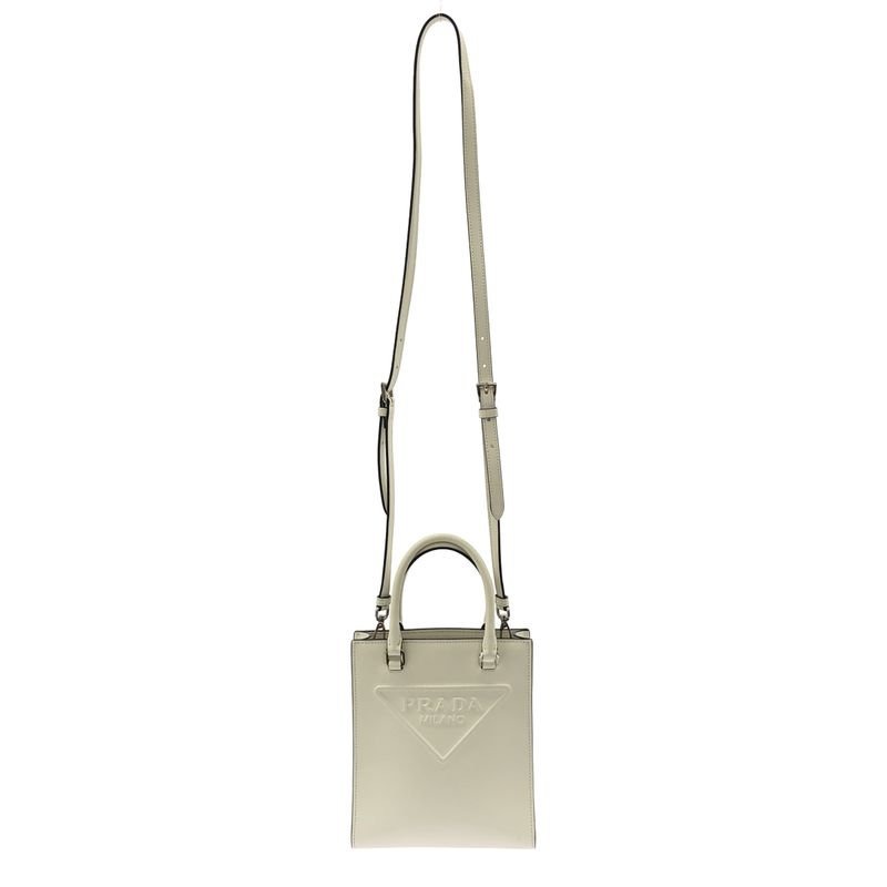 Prada - Embossed Triangle Logo 2WAY Shoulder Bag - White - Women