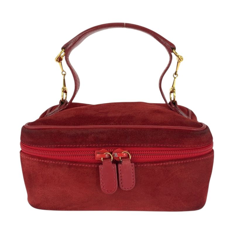 Gucci Horsebit Red Gold Hardware Suede 032 1705 0141 Handbag Vanity Bag Ladies