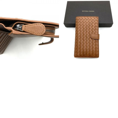 Bottega Veneta Intrecciato Foldable Wallet Brown Leather Men Women Fashion