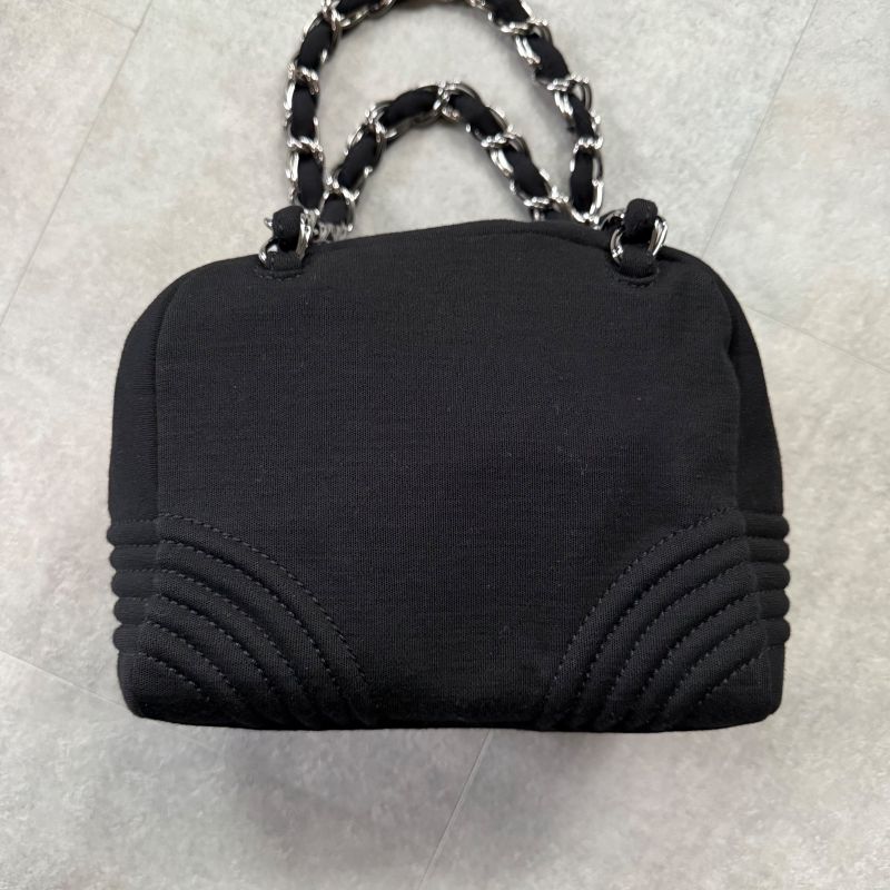 Chanel Chain Shoulder Bag Coco Mark Cotton Jersey Black Silver Hardware Deca