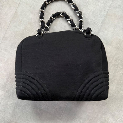 Chanel Chain Shoulder Bag Coco Mark Cotton Jersey Black Silver Hardware Deca