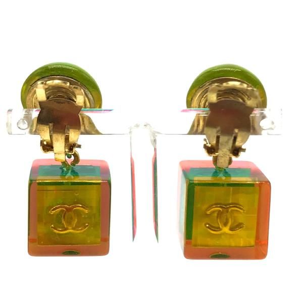Chanel CC Logo Cube Swing Hologram Vintage Earrings 97 Engraved