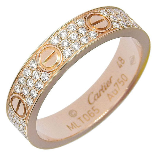 Cartier Mini Love Ring Full Pavé B4085848 18K Pink Gold And Diamonds Size 8