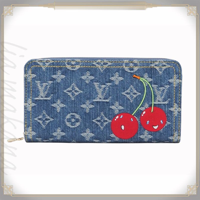 Louis Vuitton LV X Tm Zippy Wallet Monogram Cherry Denim Cotton