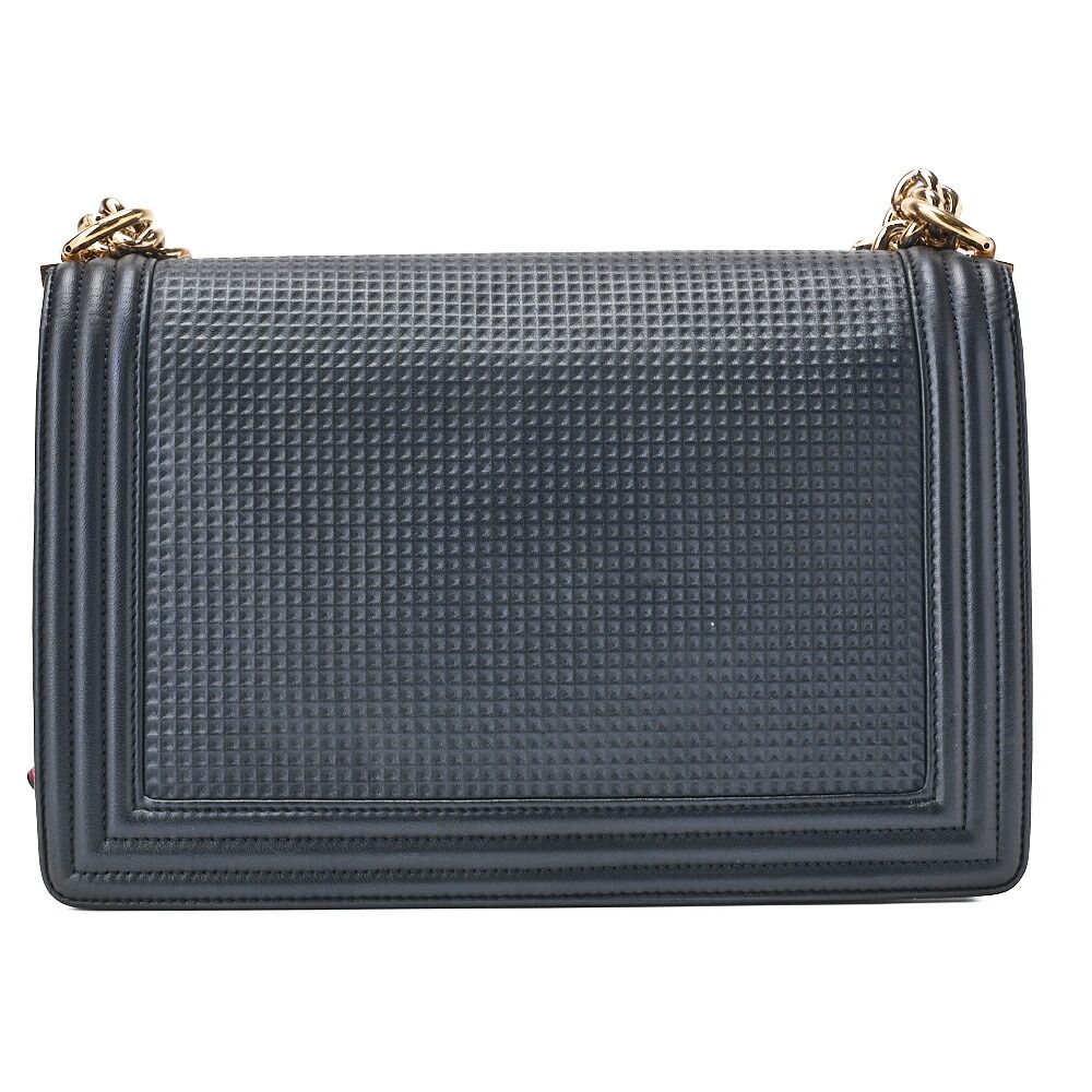 Chanel Boy Chanel Perforated Design Chain Shoulder Lamb Skin Navy And Red Large