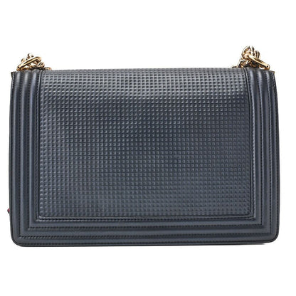 Chanel Boy Chanel Perforated Design Chain Shoulder Lamb Skin Navy And Red Large