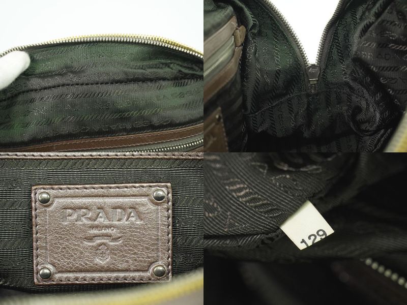 Authentic Prada Leather Handbag Metallic Beige Bag Pre-owned [follow-up Discount