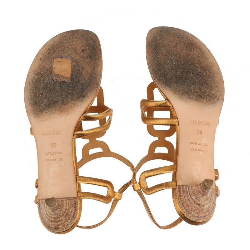 Hermes Leather Belt Sandals Women's 36 Gold Made In Italy