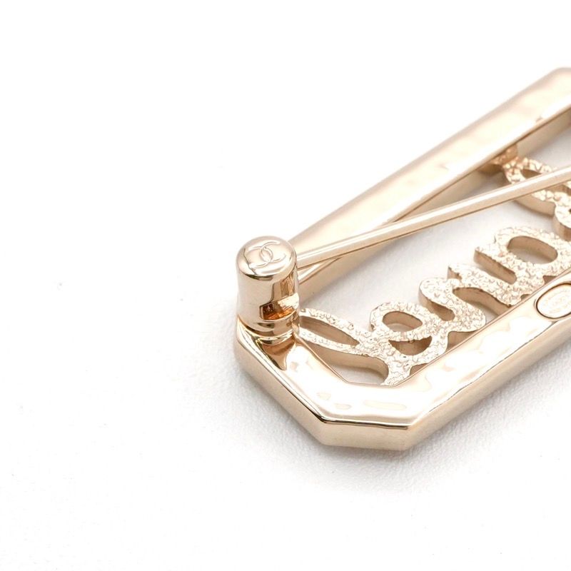 Chanel Brooch Corsage Gold Logo Rhinestone