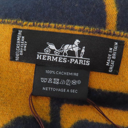 Hermes Dre Buckle Cashmere Echarpe Tisse Fringed Reversible Scarf Navy With Box