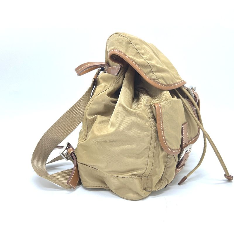 Prada Backpack Sac Logo Plate Nylon Brown