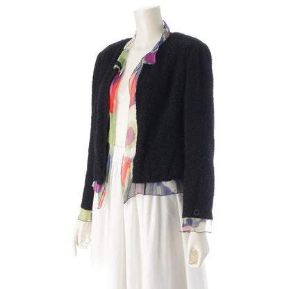 Chanel 00T Wool Blend Tweed Collarless Jacket Outerwear P15418 Black And