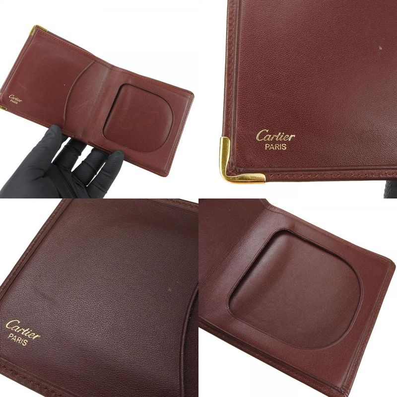 Cartier Wallet Must Leather Bordeaux Fold Logo Compact Women Men Cartier