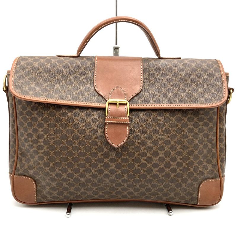 Celine T06 1 Business Bag Handbag Macadam Brown PVC Leather Men Women Fashion