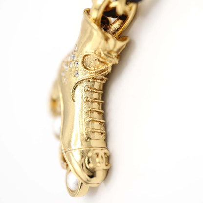 Chanel Roller Skate Necklace Pendant F24 COCO Faux Pearl Rhinestone Gold Color