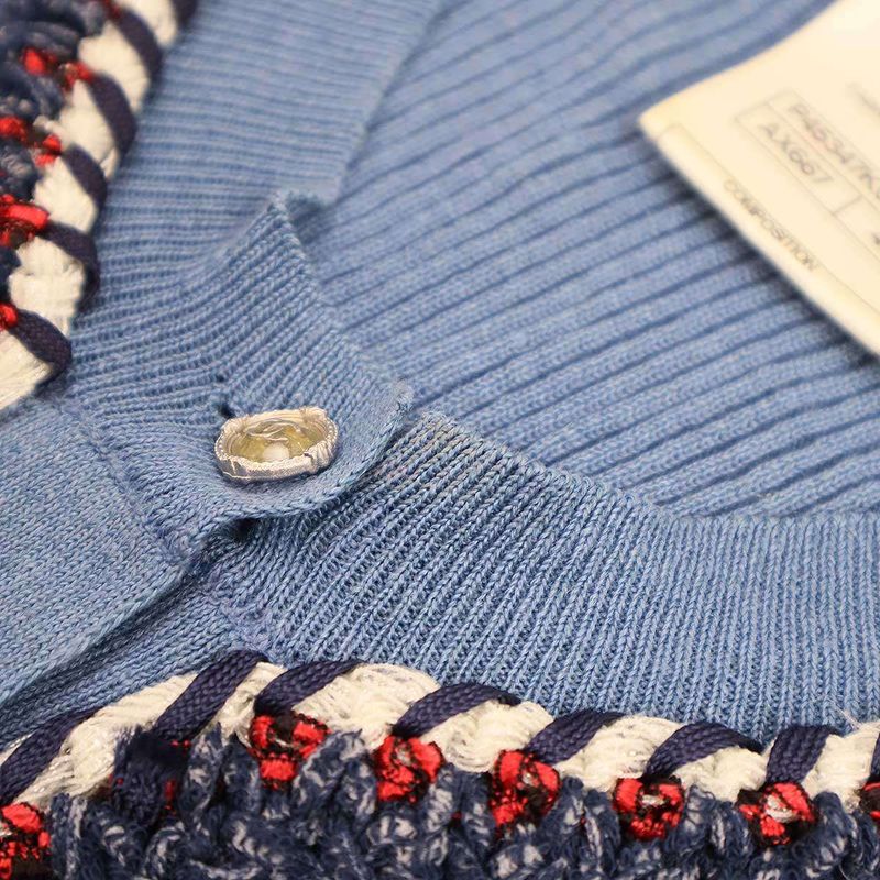 Chanel Henry Neck Ribbed Knit Sweater P45347k04797 Blue 40