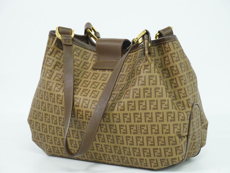 Authentic Fendi Zucchino Shoulder Bag Tote Bag PVC Brown Zucchino Bag Pre-owned