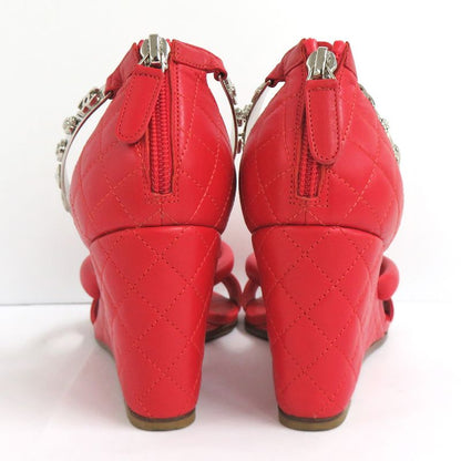 Chanel Sandals Wedge Sole Matelasse Metal Strap 36 Half 23.5cm