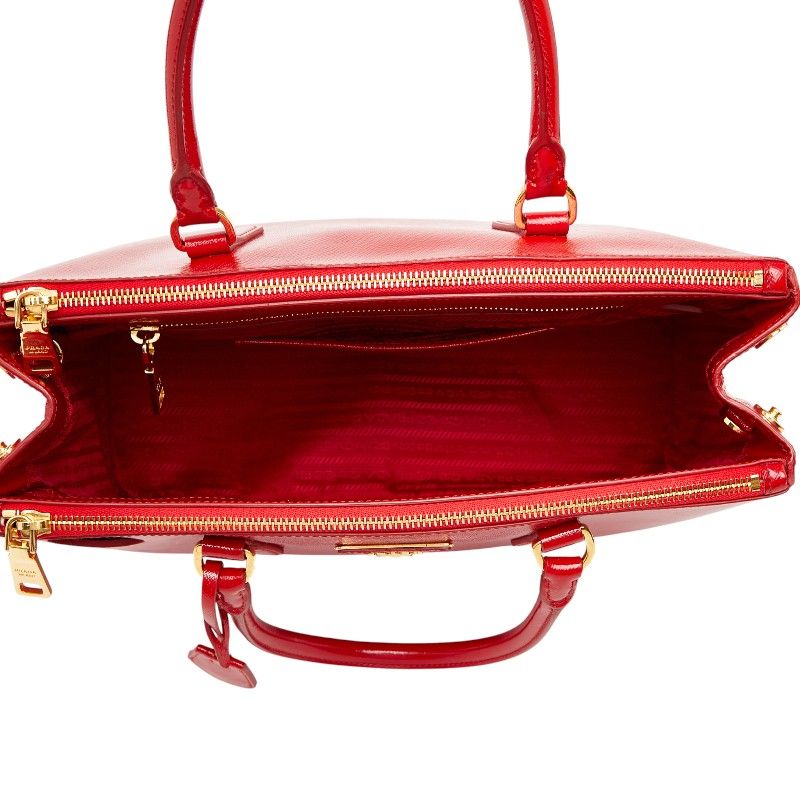 Prada Triangle Logo Plated Galleria Handbag Shoulder Bag 2WAY Bn2274 Red