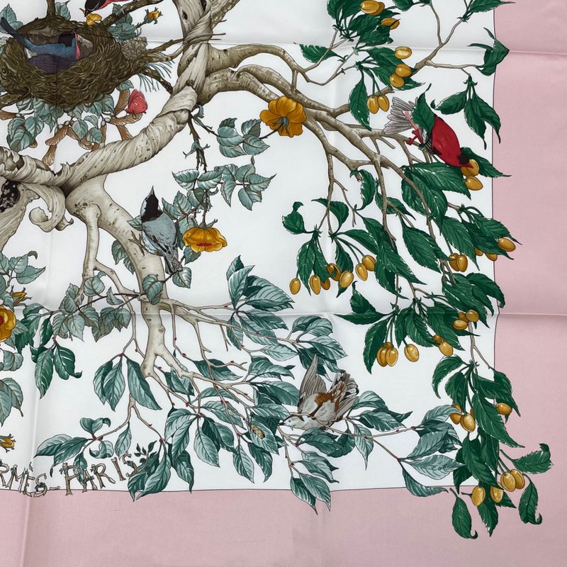 Hermes Carre 90 AU Coeur DES BOIS In The Woods Scarf Silk Pink With Box