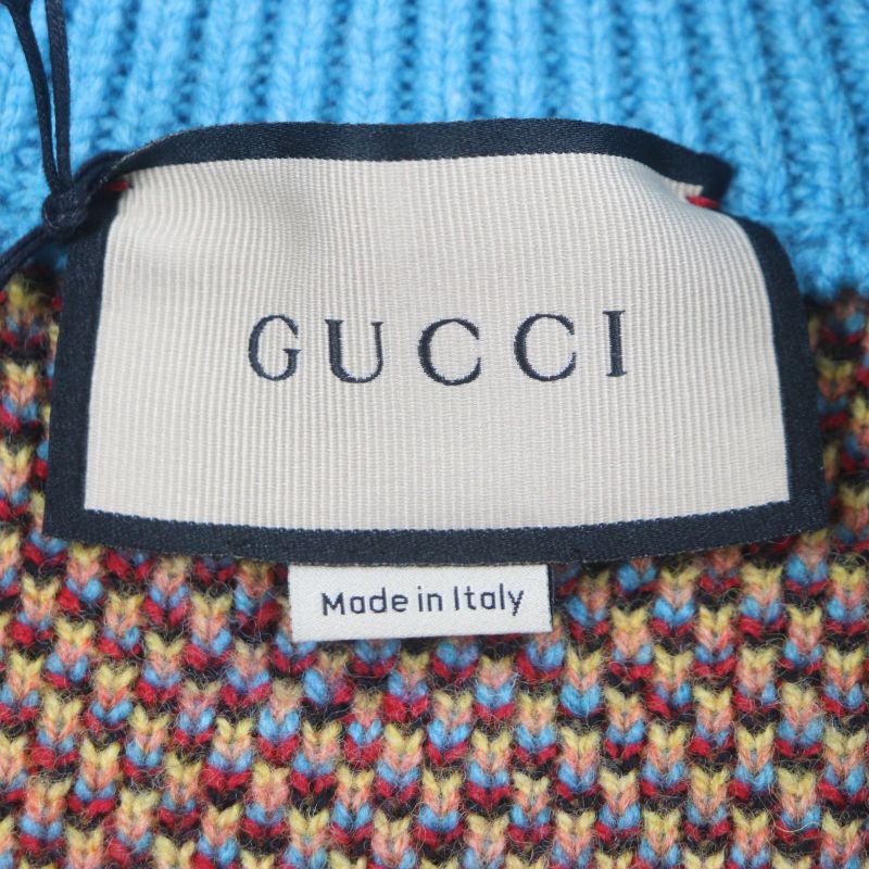  Gucci 23SS 716370 100% Wool Horsebit Zip-up Jacquard Knit Jacket Blue XS Made