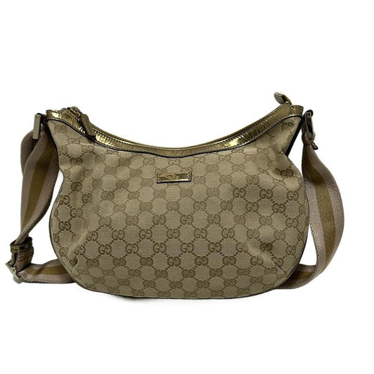 Gucci Shoulder Bag In GG Pattern 181092 Beige And Gold And Pink Beige Leather