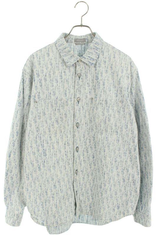 Dior 20AW 013d585by989 Oblique Patterned Denim Long Sleeve Shirt Men's 40