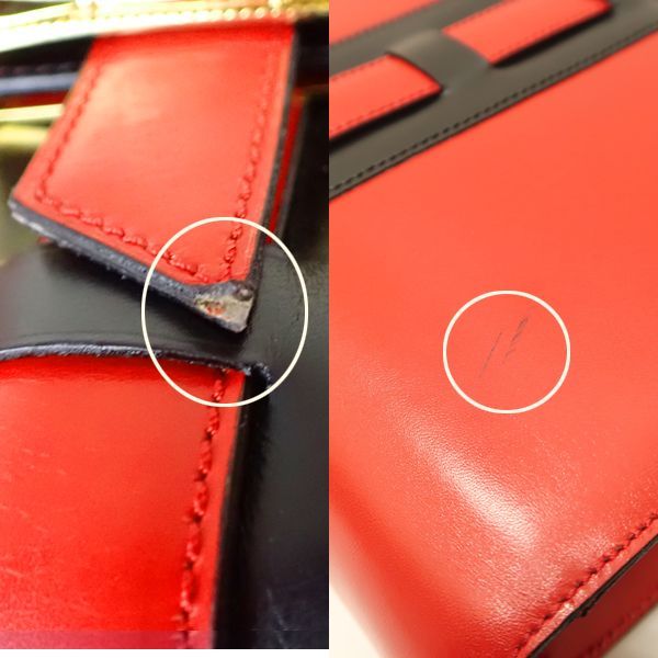 Celine Shoulder Bag Ribbon Hardware Red X Black Bicolor Leather
