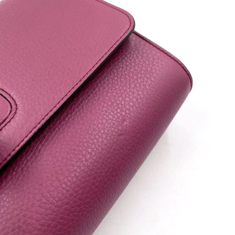 Gucci Bamboo Chain Leather Pink Purple Shoulder Bag Gold 387611