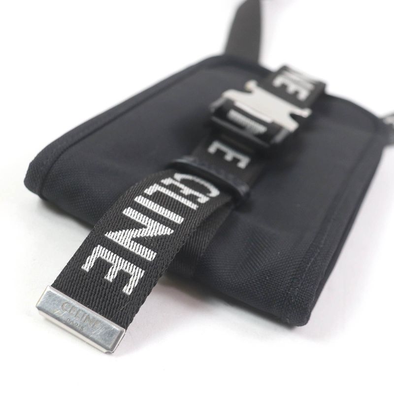 Celine 10j21 Trekking Cell Phone Holder With Logo Belt Phone Pouch Black Made