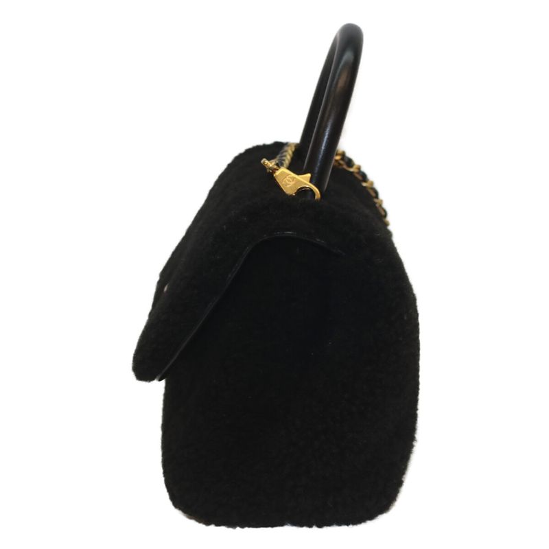 Chanel A92990 No 23 Black Coco Handle XS 24 Mouton Shearling Fur Chain Bag