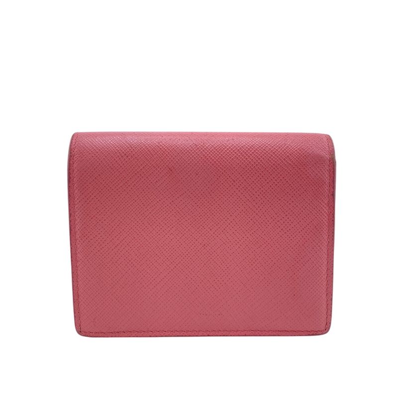 Prada Saffiano Leather Bifold Wallet Brand Coin Purse Bill Pink Ladies