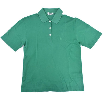 Authentic Hermes Cotton Polo Shirt Short Sleeve Tops Green Ladies Clothing Used